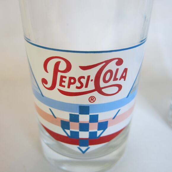 Vintage PEPSI Cola Glasses  Set 4 Logo Stripes Tall 6\